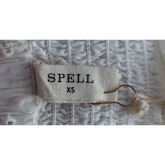 Spell & The Gypsy Bo Mini Dress Womens Size XS White Floral Eyelet Smocked Dress - Picture 2 of 7